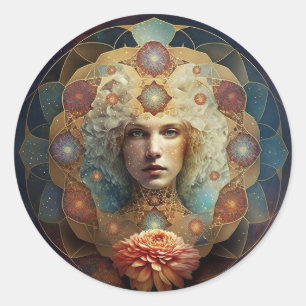 Mandala Visionäre Kunst leben Runder Aufkleber