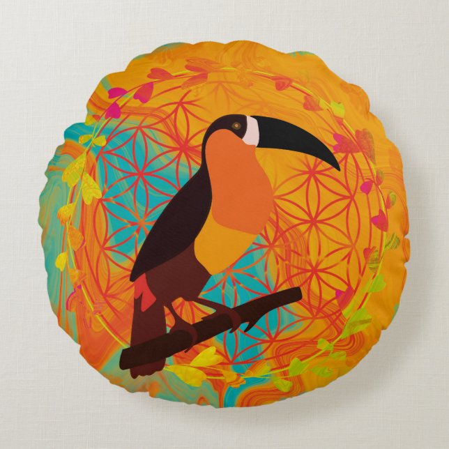 Mandala-Vogel Rundes Kissen (Vorderseite)