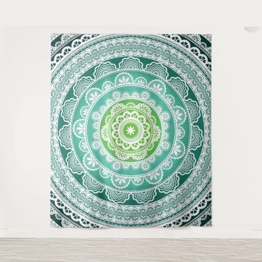 Mandala Wall Tapestry Green Blue Aquamarin Wandteppich (Vorderseite)