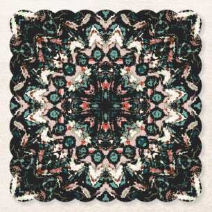 Mandala. Weiß, grün, beige, kreisförmig verziert Untersetzer