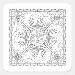 Mandala Wheel in Schwarz/Weiß - Farbkarte N Quadratischer Aufkleber