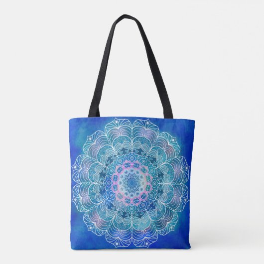 Mandala White Kontur 12 on Blue Aquamarin - Tasche (Rückseite)