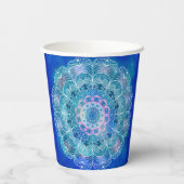 Mandala White Kontur blue Wassercolor - Pappbecher (Rückseite)