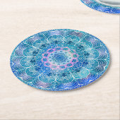 Mandala White Kontur blue Wassercolor - Runder Pappuntersetzer (Angewinkelt)