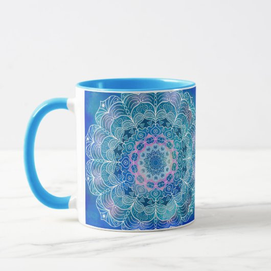 Mandala White Kontur blue Wassercolor - Tasse (Links)