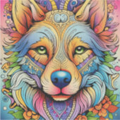 Mandala-Wolf mit floralen Akzenten Aufkleber (Vorderseite)