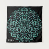 Mandala Zeichnend in schwarzem Aqua - handgeschrie Wandteppich (Vorderseite)