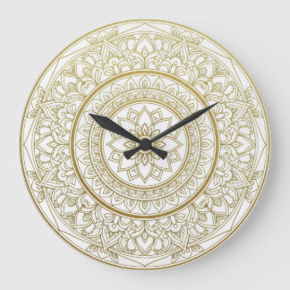 Mandala Zen Wall Clock - Gold & White Spiritual De Große Wanduhr