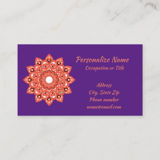 Mandala Zen Yoga Meditation Lila Pink Namaste Visitenkarte (Vorderseite)