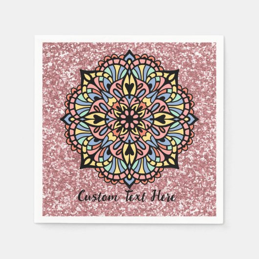 Mandala Zen Yoga Medizin Pastel Pink Glitzer Serviette (Vorderseite)