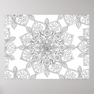 Mandala zum Färben von Schwarz-weißem Blumenkohl Poster