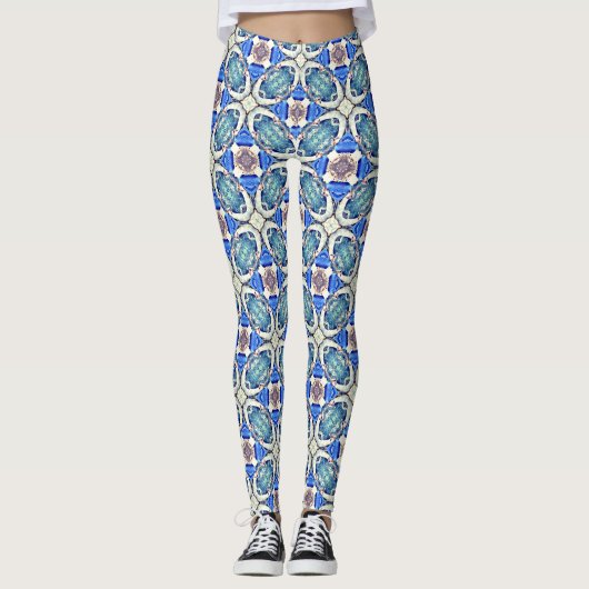 Mandalaherzen blau leggings (Vorderseite)