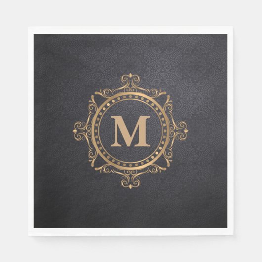 Mandalala-Design aus schwarzem Monogramm Serviette (Vorderseite)