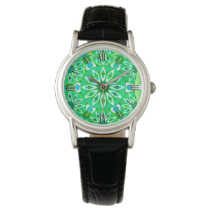 Mandalamuster, Smaragdgrün und Pfau Armbanduhr