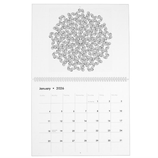 Mandalas-erwachsener Farbton-Kalender Kalender (Jan 2026)