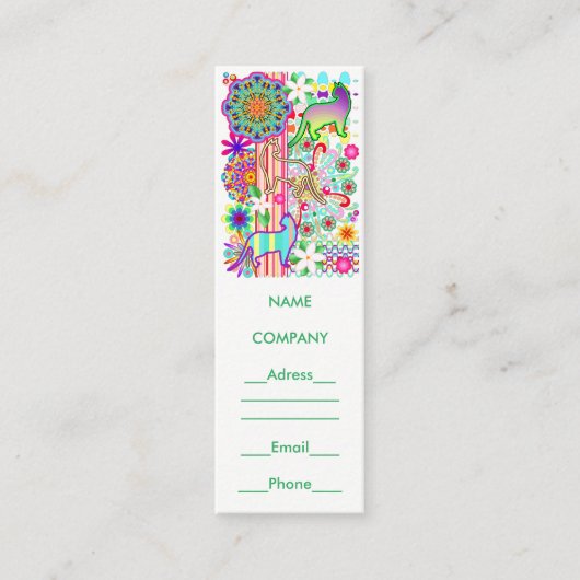 Mandalas-, Katzen-u. Blumen-Fantasie-Muster Mini Visitenkarte (Vorderseite)