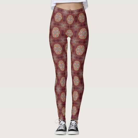 Mandalas mit gemischten Maroon-Wiederholmustern Leggings (Vorderseite)