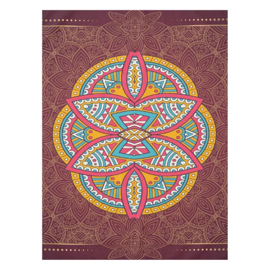 Mandalas mit gemischten Maroon-Wiederholmustern Tischdecke (Vorderseite)