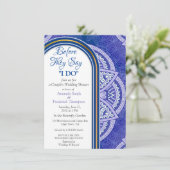 Mandalas mit Mix Blue und Navy Hintergrund Einladung (Stehend Vorderseite)