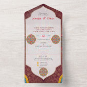 Mandalase auf Maroon-Hintergrund All In One Einladung (Innen Boden)