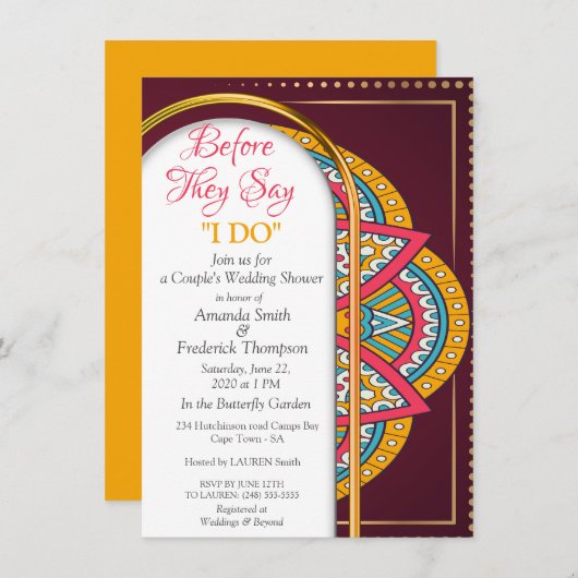 Mandalase auf Maroon-Hintergrund Einladung (Vorne/Hinten)