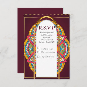 Mandalase auf Maroon-Hintergrund RSVP Karte