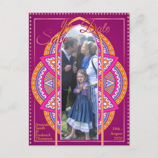 Mandalase aus Cerise Pink, Blue & Orange Ankündigungspostkarte (Vorderseite)