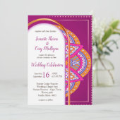 Mandalase aus Cerise Pink, Blue & Orange Einladung (Stehend Vorderseite)