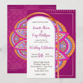 Mandalase aus Cerise Pink, Blue & Orange Einladung (Vorne/Hinten)