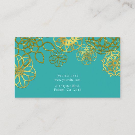 Mandalase aus Gold und Aquamarinen Blumen Visitenkarte (Rückseite)