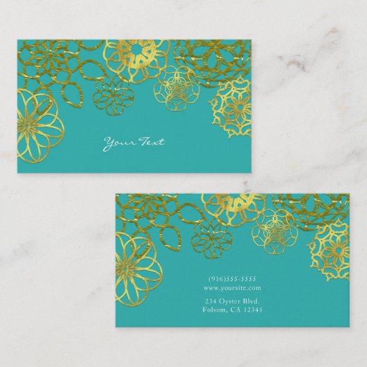 Mandalase aus Gold und Aquamarinen Blumen Visitenkarte (Vorne/Hinten)