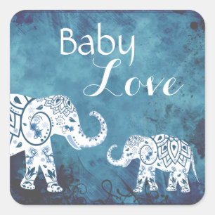Mandalase und Elefanten Baby Liebe Boy's Baby Show Quadratischer Aufkleber