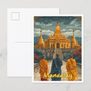 Mandalay Myanmar Vintag Art Travel Illustration Postkarte