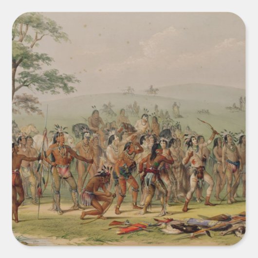 Mandan Archery Contest, c.1832 Quadratischer Aufkleber (Vorderseite)