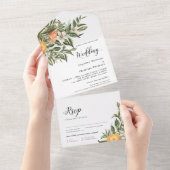 Mandarin Blooming Citrus | Greenery Wedding All In One Einladung (Abreißen)