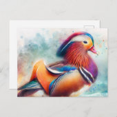 Mandarin Duck Colorful Watercolor Postkarte (Vorne/Hinten)
