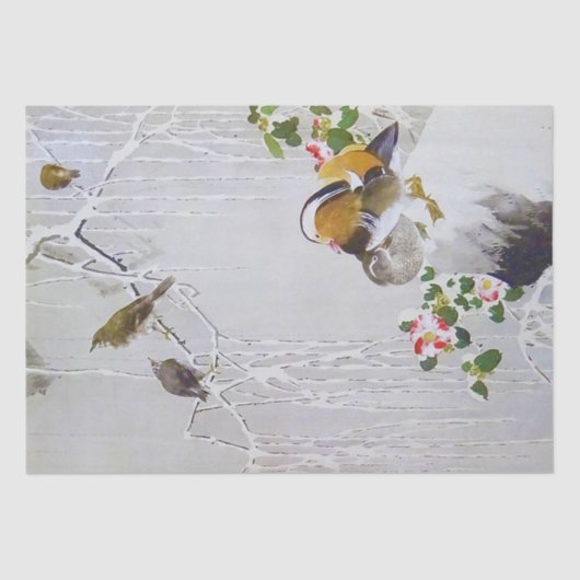Mandarin Duck in Snow Scene, Watanabe Seitei Seidenpapier (Vorderseite)