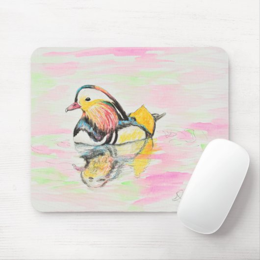 Mandarin Duck Ink and Watercolor Painting Mousepad (Mit Mouse)