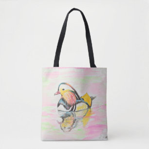 Mandarin Duck Ink and Watercolor Painting Tasche
