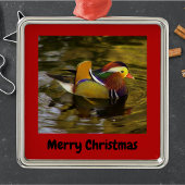 Mandarin Duck Merry Christmas Red Gerahmt Ornament Aus Metall