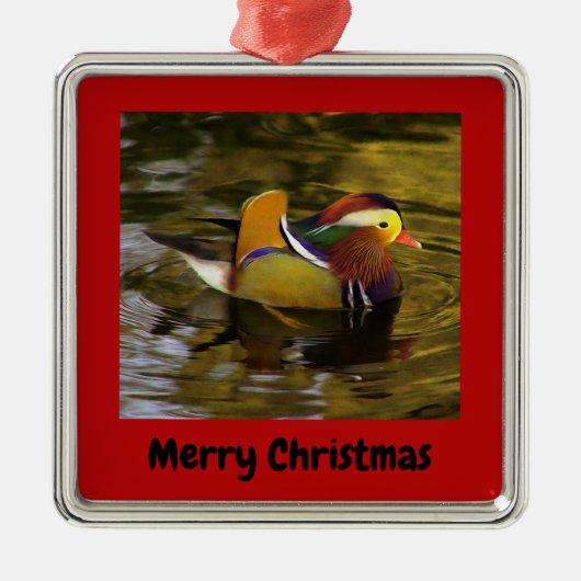 Mandarin Duck Merry Christmas Red Gerahmt Ornament Aus Metall (Vorne)