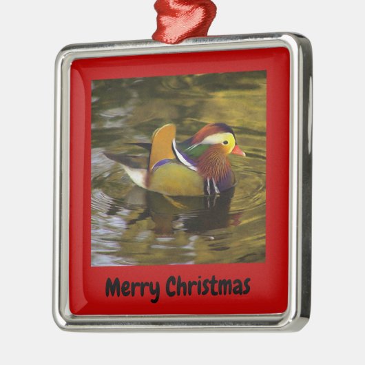 Mandarin Duck Merry Christmas Red Gerahmt Ornament Aus Metall (Links)