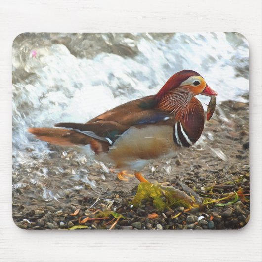 Mandarin-Duck mit Fisch am See Mousepad (Vorne)