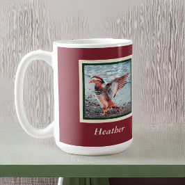 Mandarin Duck on Rust and Green mit Namen Kaffeetasse