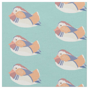 Mandarin Duck Pattern Light Aquamarin Blue Stoff
