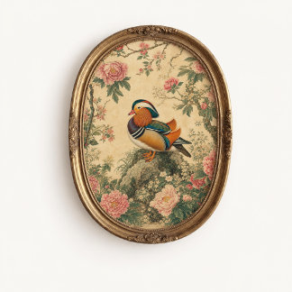 Mandarin Duck Peony Chinoiserie Poster