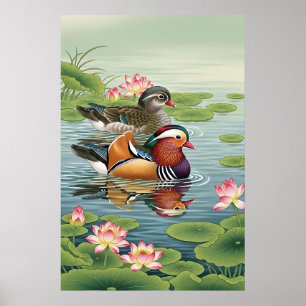 Mandarin Ducks Feng Shui Painting - Liebe & Harmon Poster