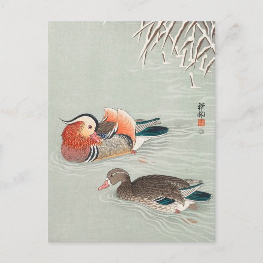 Mandarin Ducks Painting von Ohara Koson Postkarte (Vorderseite)