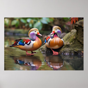 Mandarin Ente Animal Bird Wildlife Wilderness Art Poster