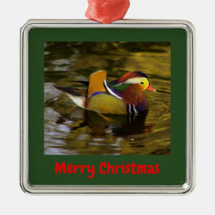 Mandarin Ente Frohe Weihnachten Gerahmt Silber Ornament Aus Metall
